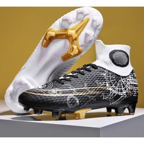 Unisex Men Kids Football Shoes Cleats Outdoor Training Sock Boots Sneakers Breathable Long Spikes Soccer Shoes Turf Futsal 34-46
