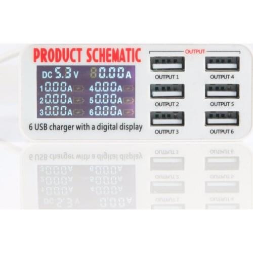 Tinhofire USB Power Charger 6 Port LCD Show Real Time Charging For iphone Mobile Phone Ipad pad tablet PC mp3