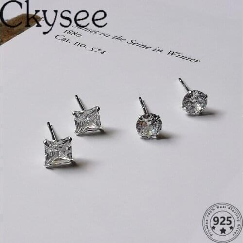 Ckysee Simple 925 Sterling Silver Minimalist Zircon Stud Earrings For Women Geometric Zircon Jewelry Double Earrings For Women