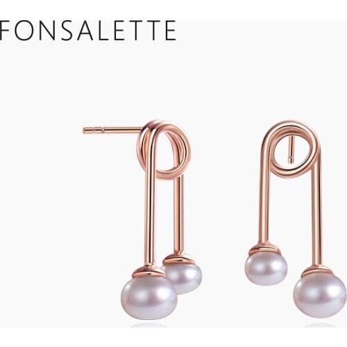 Paper Clip Pearl Stud Earrings For Women Trendy 925 Sterling Silver Pins Natural Pearls Earrings Female Fashion Jewelry