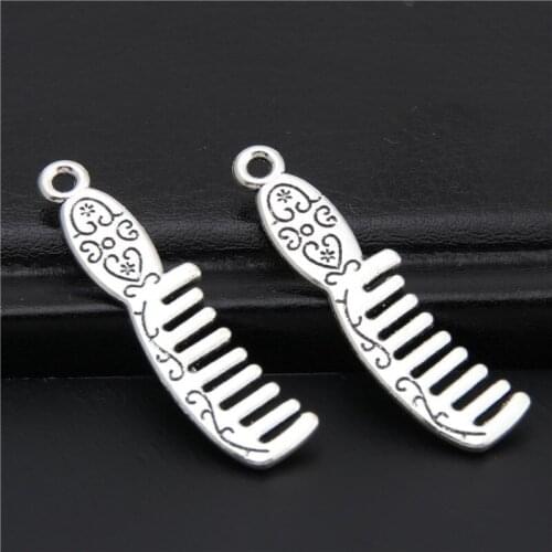 15pcs Silver Color Color Combs Charm Hairdresser Pendants For Women Hair Salon Jewelry Making DIY Handmade 25x9mm A2923