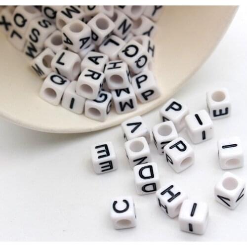 200Pcs 6MM White-Black Acrylic Alphabet Letter"A-Z" Cube Beads for Jewelry Making Bracelet Necklace Key Chains and Kids Jewelry