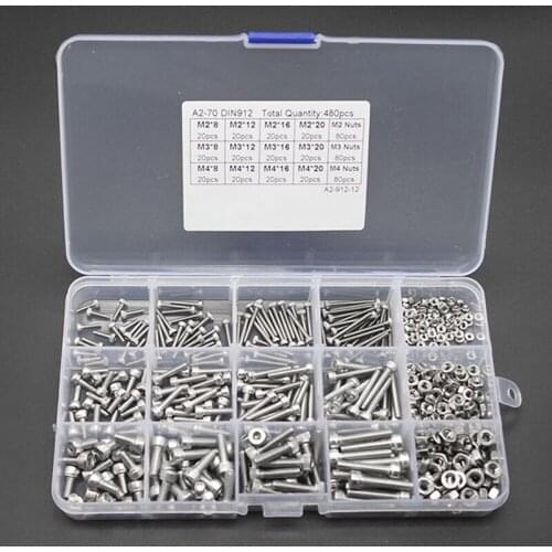 304 Stainless steel Inner-hexagon Screw Suit Tool DIN912 M2 M3 M4 480 Grain Screw Nut Suit