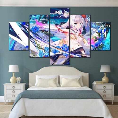 5 Pieces HD Canvas Painting Print Anime Beautiful Girl Picture For Modern Decorative Bedroom Living Room Home Wall Art Decor