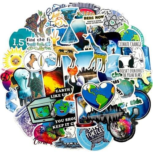 50Pcs Environmental Global Warming Sticker For Trunk Scooter Refrigerator Notebook Computer Car Styling Scrapbooking Sticker