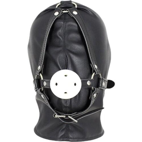 BDSM Slave Adult Games Sex Accessories Leather Bondage Mask Hood Gag Ball Head Restraint Fetish Headgear Hood Adult Sex Toys