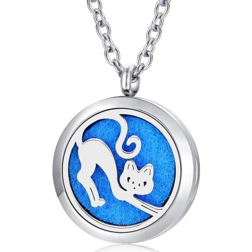 Free With Chain and Pads! Cat locke necklace perfume pendant 316L Stainless Steel Aromatherapy Essential Oil Diffuser Necklace