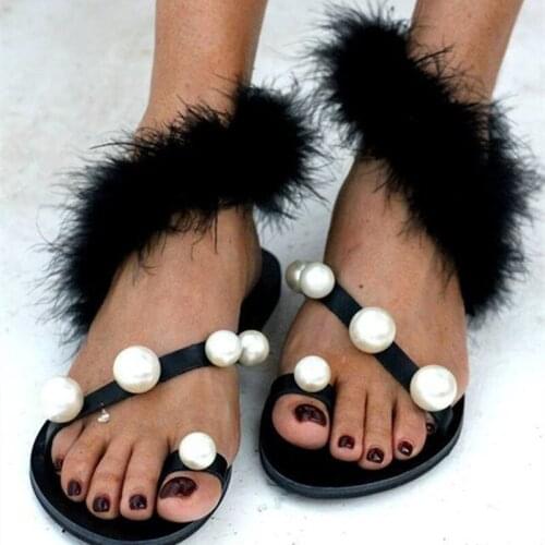 Womens Sandals 2020 Summer Hot Women Pearl Sandals Female Rhinestone Thong Sandals Shoes Women Flat Heels Plus Size 35-44 Shoes