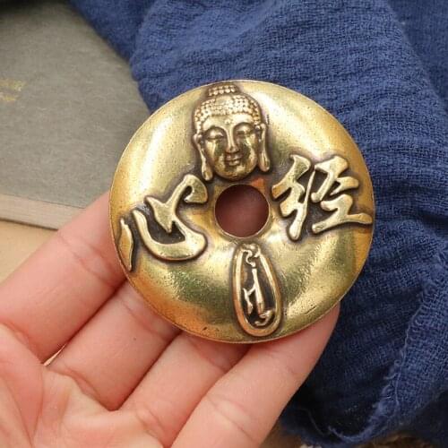 Bronze carving and casting Heart Sutra Buddha head safety clasp, Paperweight, solid copper key ring
