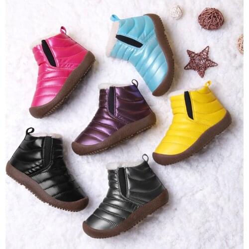 Kids Boots Childrens Rubber Boots Winter Child Warm PU Leather Short Baby Infant Fur shoes Children Thicken Plush Snow Boots