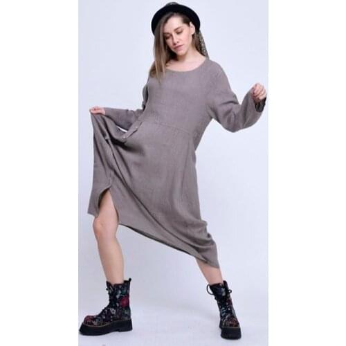 Buttoned On The Side Gray And Green Color Options Long Linen Dress 2021 New Womens Fashion Wear Xs To S M L Xxl 3xl 4xl Size