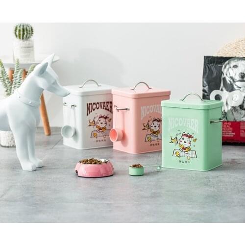 Home Storage Box for Pets Food Dog Cats Animals Food Container Moisture-proof Pink Green White Storage Bin with Spoon