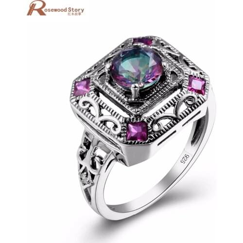 Elegant Rainbow Mystic Topaz CZ Cocktail Ring Vintage 925 Sterling Silver Ring Women Fashion Party Jewelry Vintage Turkish Ring