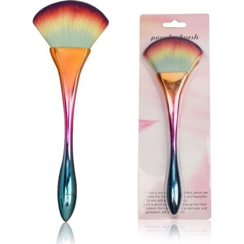 Electroplating Rainbow Blush Brush for Blusher Make Up Fan Shape Makeup Brushes Professional Thin Waist Handle Makeup Brushes