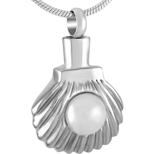 IJD9243 Memorial Urn Pendant Necklace Cremation Jewelry For Ashes,stainless steel pearl shell keepsake necklace for Pet/Animal