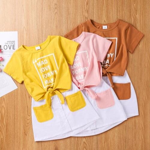 Kids Baby Girls Summer Clothes Set Letter Print Short Sleeve T-shirt Top Mini Skirt Sets Children Toddler Outfits Girl Clothing