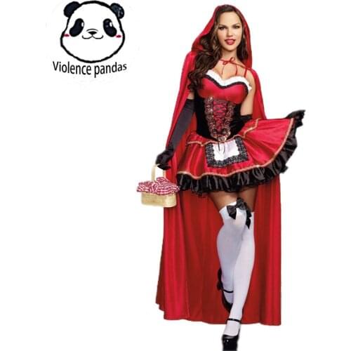 Little Red Riding Hood Costume for Women Fancy Adult Halloween Cosplay Fantasia Carnival Fairy Tale Size M-XXL Girl Dress+Cloak