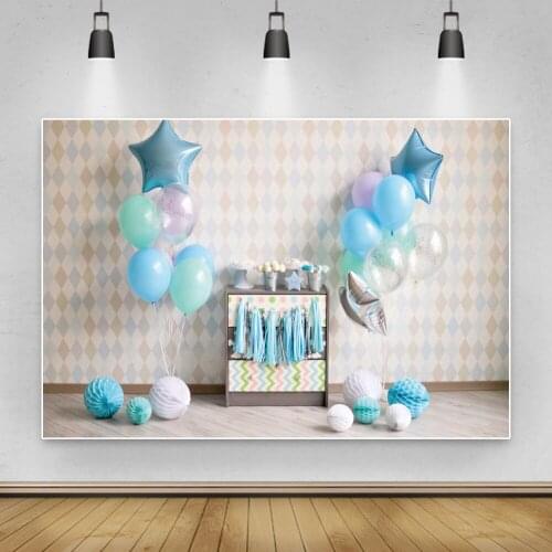 Laeacco Vintage Wall 1st Birthday Photo Backdrop For Baby Boy Baby Shower Party Decro Portrait Photography Backgrounds Photozone