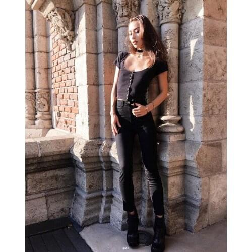 MRMT 2021 Brand New Womens Tshirt Dark Single-row Cotton Short Style Slim Low-collar T-shirt for Female Short-sleeved T-shirt