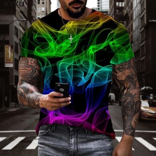 KYKU Smoke T-shirt Men Colorful Tshirt Printed Rainbow T-shirts 3d Art Shirt Print Mens Clothing Punk Rock Printed Style Tops