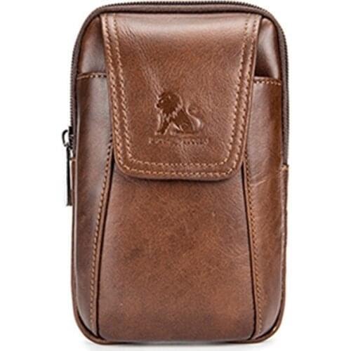 Male Retro waist bag Wear belt Men Cowhide leather mobile phone bag 5.5 inch cell phone pockets genuine leather mens belt bag