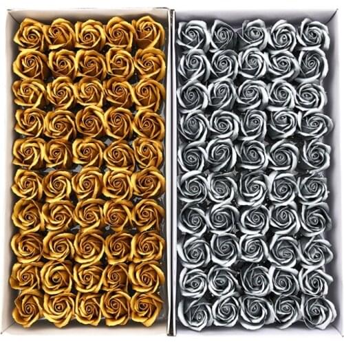 50pcs/Set Soap Golden Rose Dia 5cm Bath Body Floral Artificial Flowers Home Decor For Wedding ValentineS Day Gift