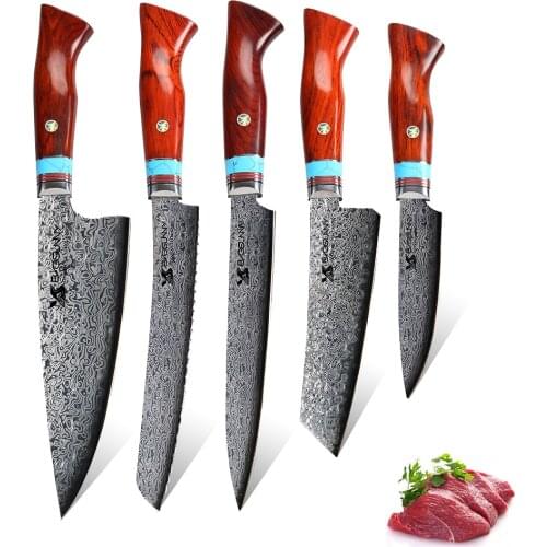 BIGSUNNY Kitchen knife Set, Best Quality Super Steel Damascus Steel Cleaver Stain & Corrosion Resistant Handmade