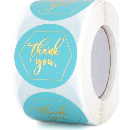 Green Thank You Stickers Roll 500pcs 1 inch Gold Foil Thank You Small Business Sticker for Crafts ,Gift Packaging, Wedding Party