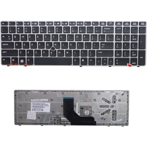 SSEA New US keyboard with silver frame For HP for EliteBook 8560p 8570P 8560B 6560b 6565b black keyboard With pointing sticks