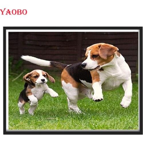 Full Square Diamond Painting Two cute dogs playing in the grass Mosaic Needlework Picture Of Diamond Embroidery Sale Home Decor