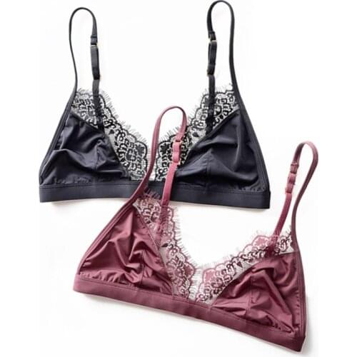 Sexy Lace Women Bra Underwear Soft Comfort Ultra-thin Plunge Satin Female Brassiere Wireless Bralette 3/4 Cup Intimate Lingerie