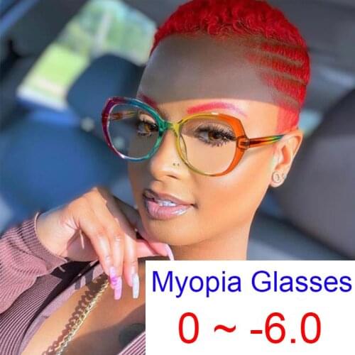 Transparent Myopia Glasses 2021 Fashion Colorful Round Spectacle Frames Women Computer Decorative Glasses For Vision Minus -1 -2