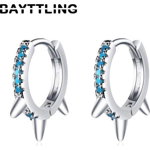 BAYTTLING 925 Sterling Silver 14MM Luxury Blue Zircon Circle Earrings For Woman Fashion Charm Gift Wedding Jewelry
