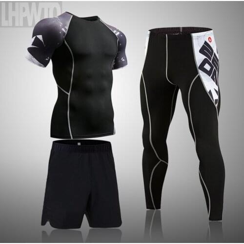 NEW Mens Compression Set Running Tights Workout Fitness Training Tracksuit Short sleeve Shirts Sport Suit rash guard kit 4XL