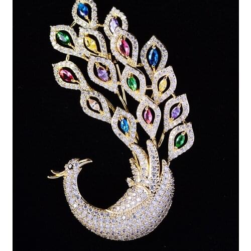 Vintage Colorful Zircon Rhinestone Phoenix Brooch Elegant Crystal Animal Pins and Brooches for Women Accessories Jewelry broche