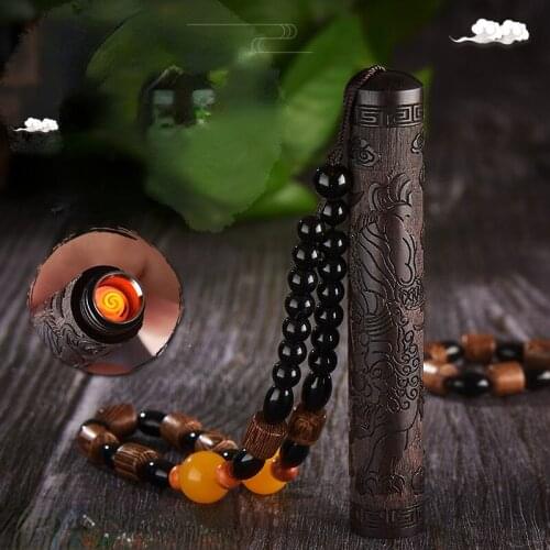 Retro Ebony Wood Blowing A Fire Folding Paper Personality Wood Carving USB Rechargeable Cigarette Lighter Smoking Accessories