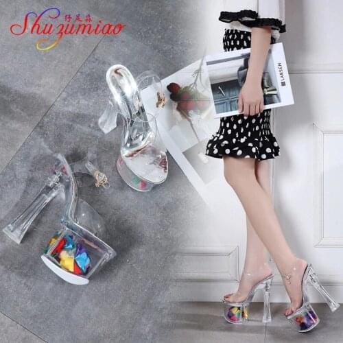 Girl Sandals Car Models Shoes Women 2019 Summer High Heel Peep Toe Sandals 18-20cm Thick Bottom Waterproof 8cm Nightclub Shoes