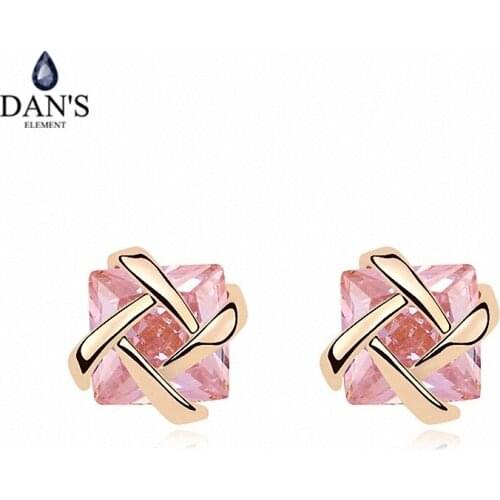 DANS ELEMENT New Sales Genuine Austrian Crystal Champagne Gold Color Flower Earrings For Women Valentines Gift 98433pink