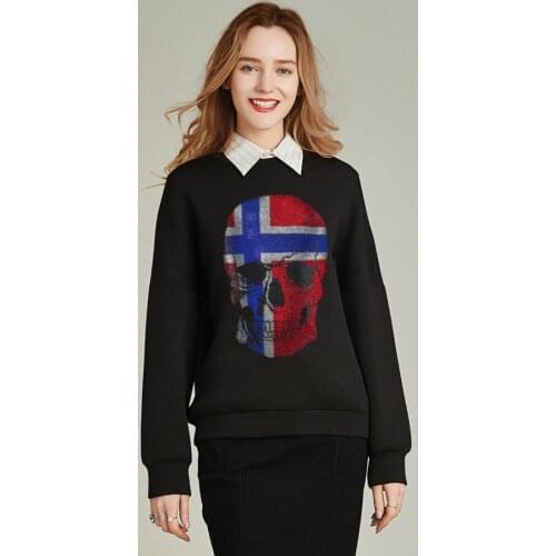 Skull Hoodies Sweatshirts Diamond stone Pullover Women Winter Hot drill Fleece Streetwear Outwear