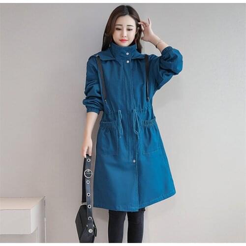 Windbreaker Female Long 2020 Spring And Autumn New Korean Jaqueta Mujer Casual Loose Hooded Temperament Wild Trench Coat f1340