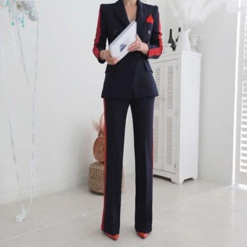 Office Ladies Formal Business Work Blazer Suits Fashion Women Patchwork OL Pants Outfits Set Notched Blazer Jacket Suit Costume