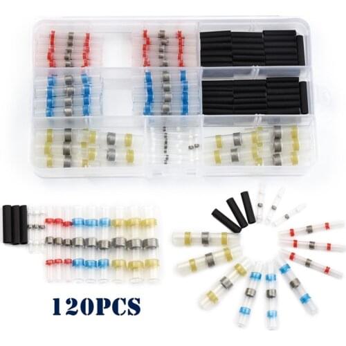 120Pcs Waterproof Heat Shrink Splice Terminals Solder Sleeve Seal Wire Connectors 26-10 AWG + Insulated Shrinkable Tube Kit