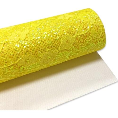 Solid Color Flower Lace Chunky Glitter Faux Leather Sheet Velvet Backing for Making Shoes/Bags/DIY Accessories