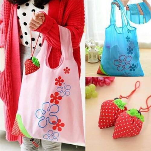 200pcs Portable Cute Eco Reusable Storage package Tote Folding Foldable Strawberry Bag home