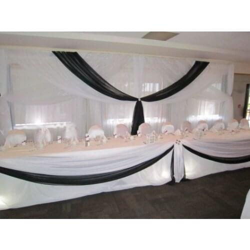 3M x 6M White Color Wedding backdrop Stage curtain with black Drapes swags Wedding Decoration