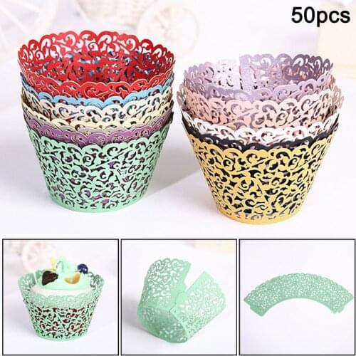 50 Pcs Cupcake Wrappers Cake Paper Cups Vine Lace Hollow Liner Baking Cup Muffin Case Trays FBE2