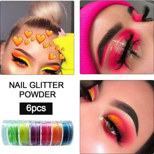 6 Colors Shimmer Eyeshadow Makeup Pigment Matte Eyeshadow Neon Powder Nail Powder Phosphor Gradient Dust Nail Art Sequin Powder