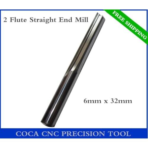 6mm*32mm,Freeshipping CNC Solid carbide woodworking insert router bit,Tungsten end mill,2 flute straight end milling,PVC,MDF