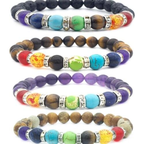 8mm ih5 mulitcolor rainbow elastic agate Onyx lava Bracelet energy Healing Balance Prayer Reiki Chakra Buddha Yoga Bangles