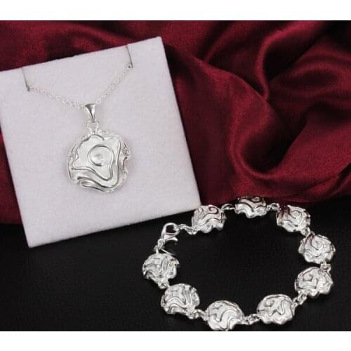925 sterling Silver beautiful rose flower Bracelets necklaces Jewelry set for women fashion brands Party wedding Christmas gifts